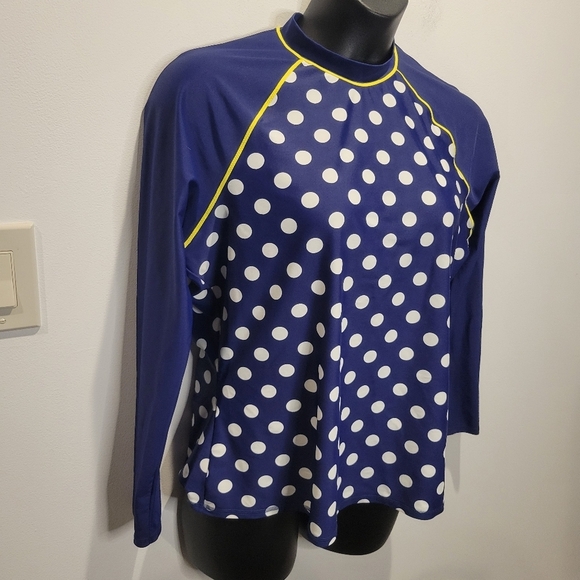 Boden Size 16/18 Blue Polka Dot Rashguard Swim Top - Picture 2 of 6